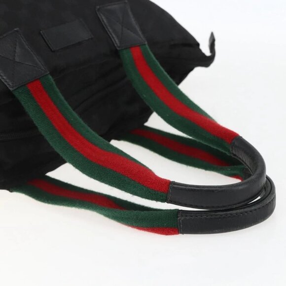 GUCCI GG Canvas Web Sherry Line Tote Bag Black Silver 131231 Auth 154522 - Picture 8 of 16